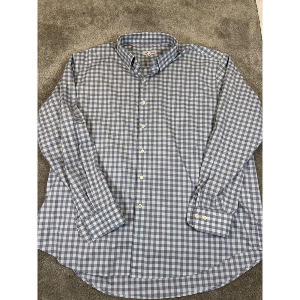 Peter Millar Mens XXL Blue Gingham Button Down Shirt Cotton Stretch‎ RN100308